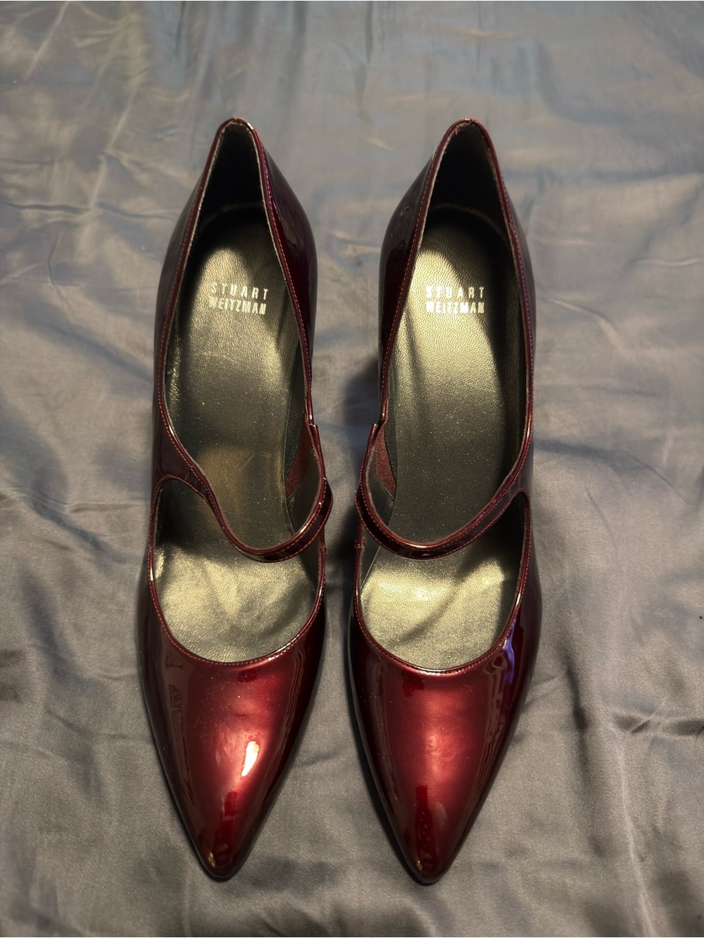 Stuart Weitzman Burgundy Patent Mary Jane Pointed-Toe Pumps
